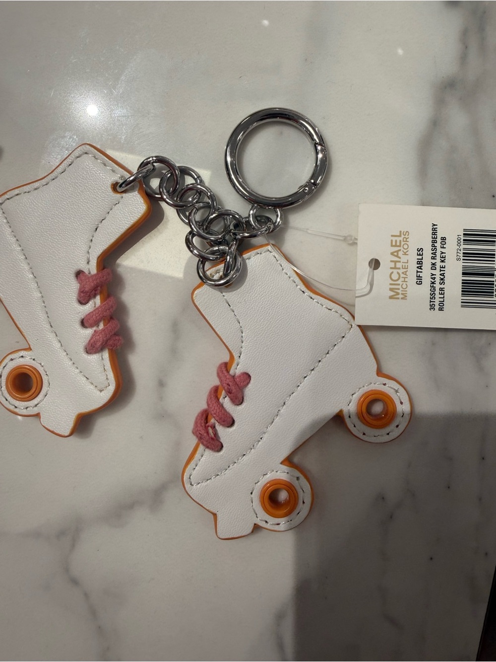 Michael Kors White Roller Skate Keychain with Pink Laces and Orange Trim new
